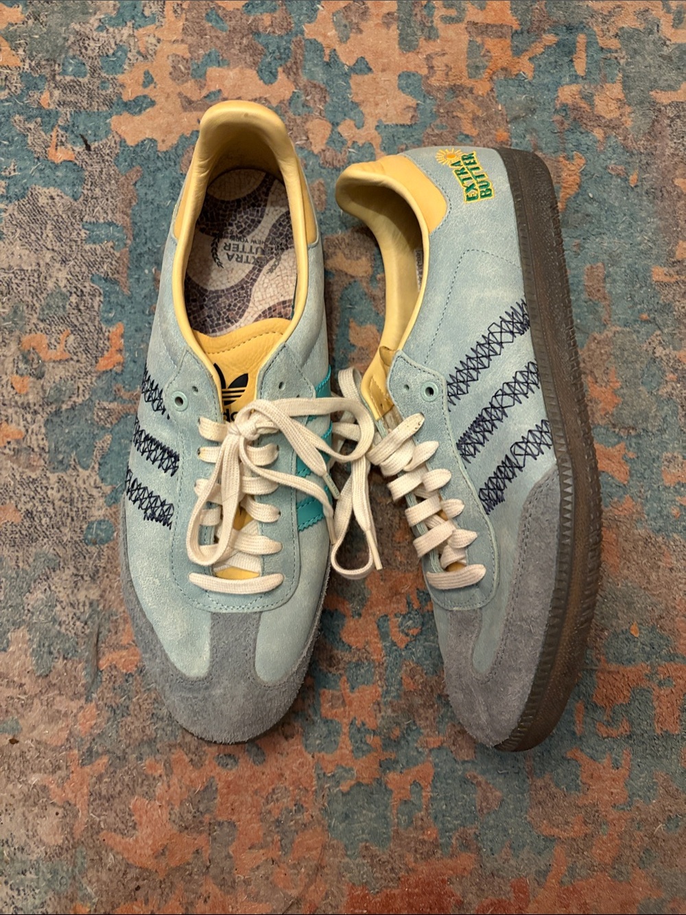 Adidas x Extra Butter Sambas Men’s Light Blue and Yellow Suede Sneakers